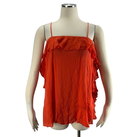 Free People NWT Orange Top XS Rayon Cold Shoulder Fire ob637353 - Picture 2 of 5
